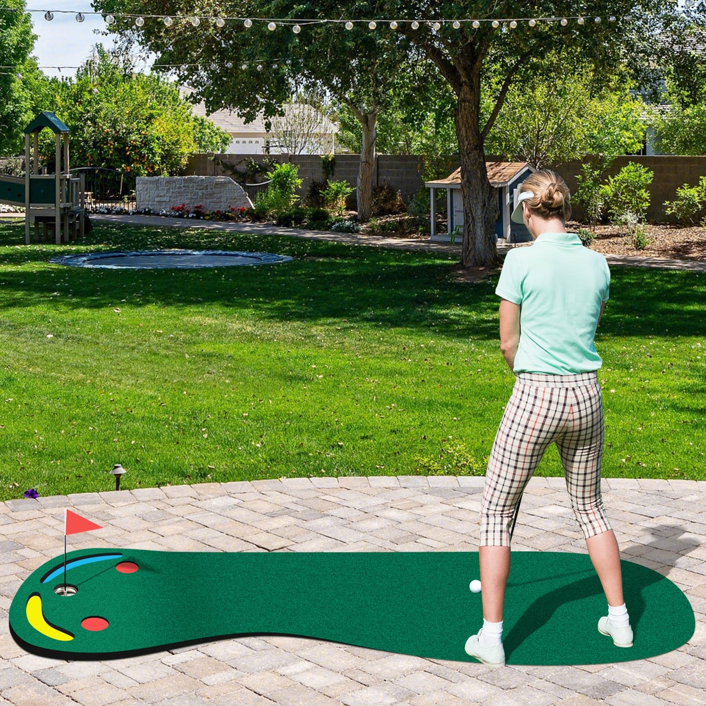 Golf Putting Green Set with 3 Putting Cups 1 Flag and Golf Hole Covers