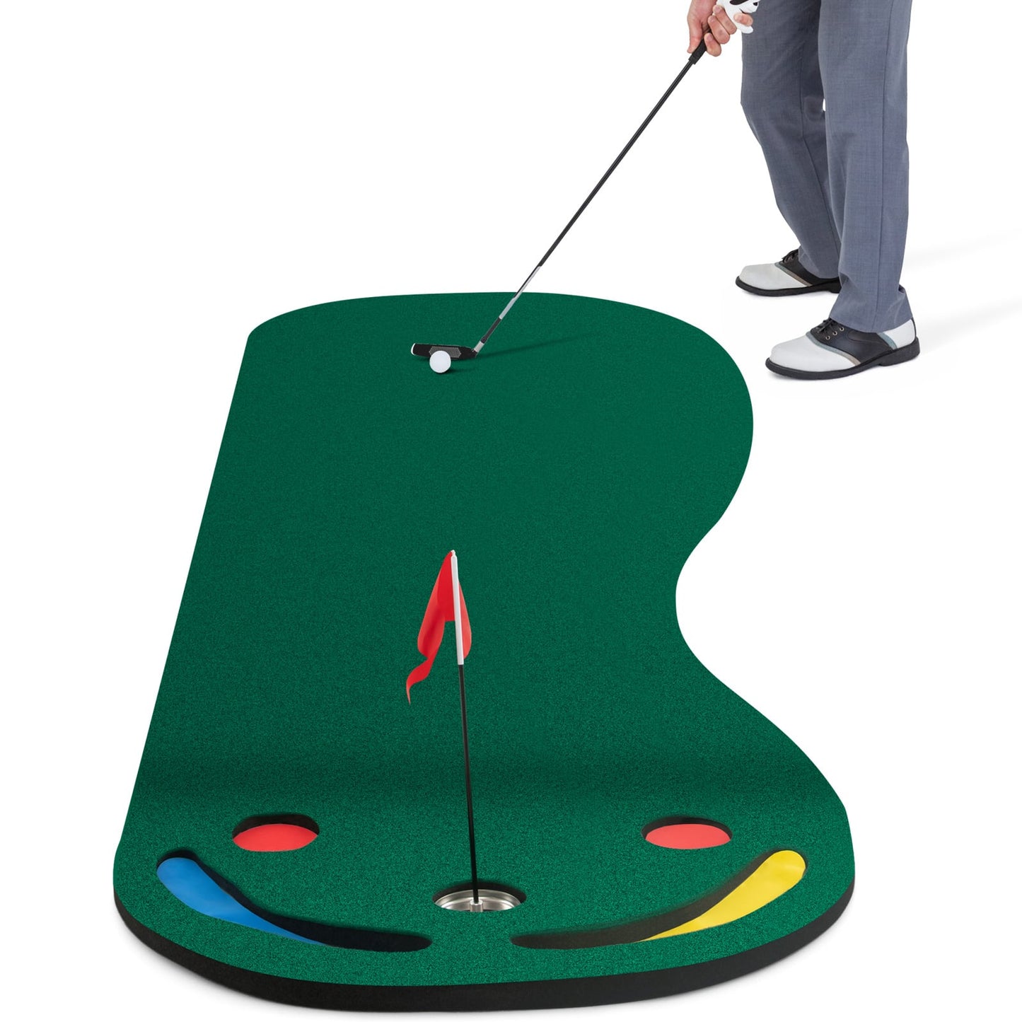 Golf Putting Green Set with 3 Putting Cups 1 Flag and Golf Hole Covers