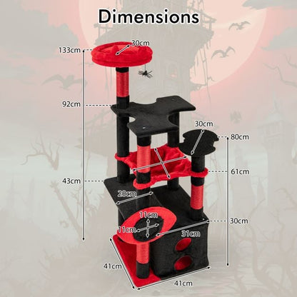 Gothic Cat Tree for Indoor Cats Large Cat Tower with Plush Perch-Red & Black