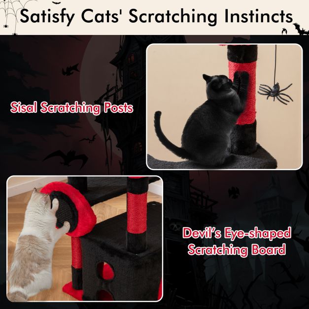 Gothic Cat Tree for Indoor Cats Large Cat Tower with Plush Perch-Red & Black