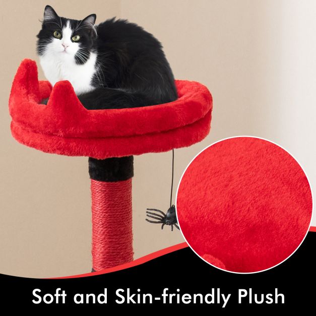 Gothic Cat Tree for Indoor Cats Large Cat Tower with Plush Perch-Red & Black