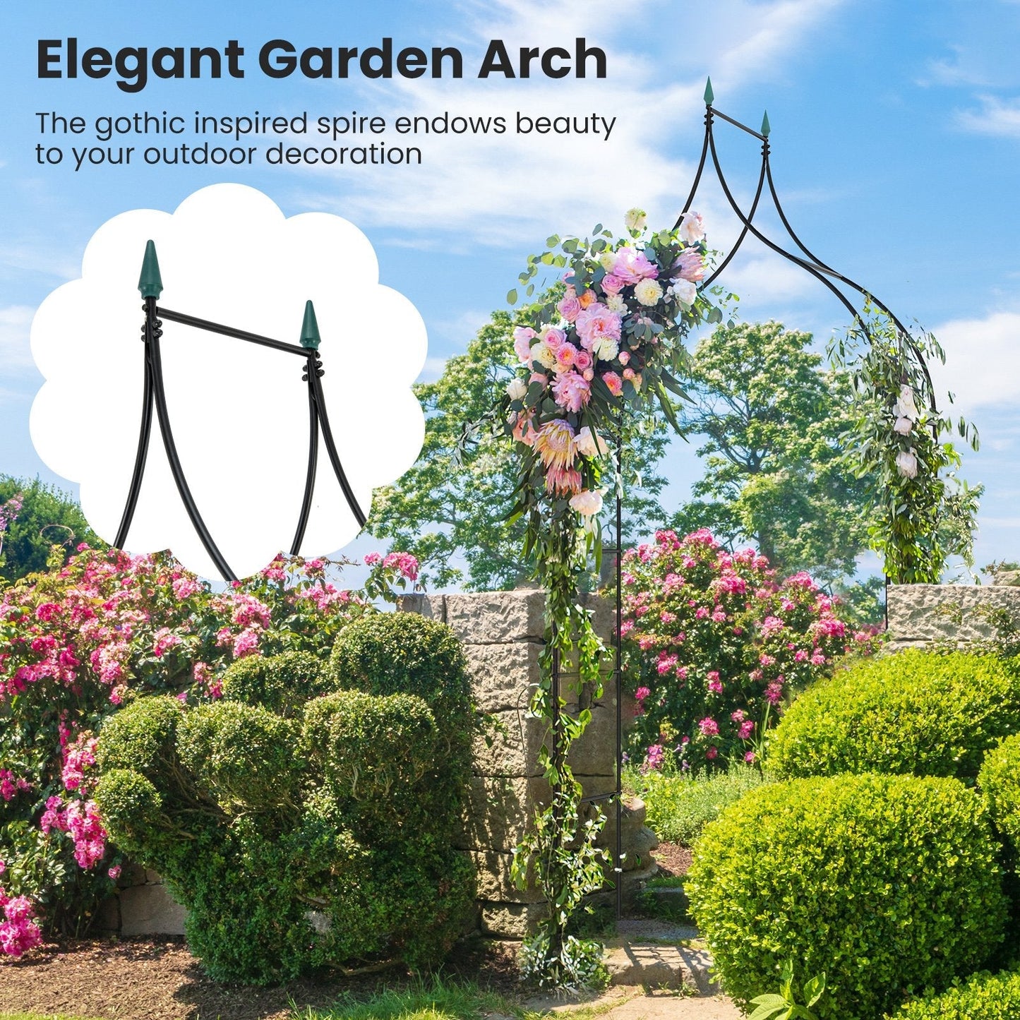 Gothic Style Garden Arbor with Multiple Side Crossbars