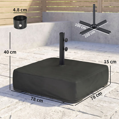 Outsunny Garden Parasol Base 80 kg Sand Filled Heavy Duty Stand for Cantilever Umbrellas and 48 mm Poles Black