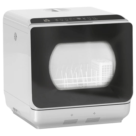 HOMCOM Table Top Dishwasher with Built-in 6L Water Tank, Mini Countertop Dishwasher with 6 Programs, 4 Place Settings, Silver Tone