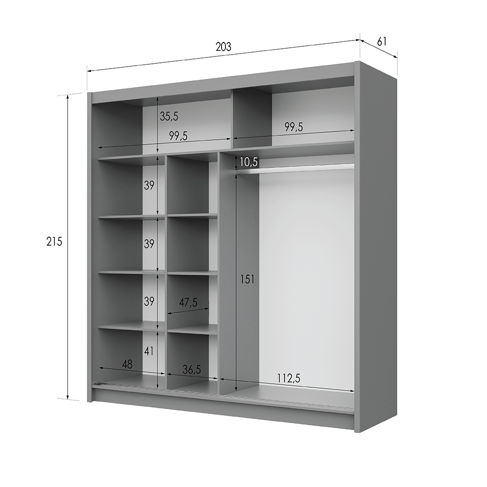 Graphite Mirrored Sliding Door Wardrobe 203cm – LEIGHTON
