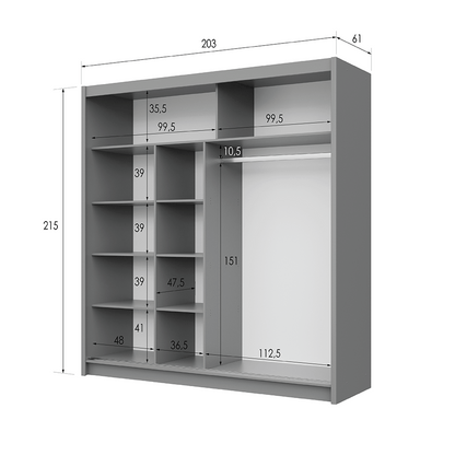 Graphite Mirrored Sliding Door Wardrobe 203cm – LEIGHTON