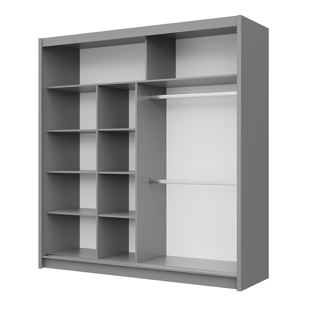 Graphite Mirrored Sliding Door Wardrobe 203cm – DERBY