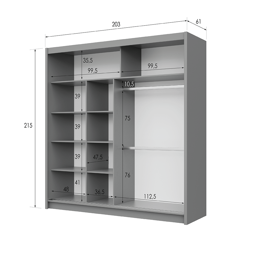 Graphite Mirrored Sliding Door Wardrobe 203cm – DERBY