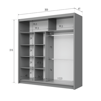 Graphite Mirrored Sliding Door Wardrobe 203cm – NORWICH