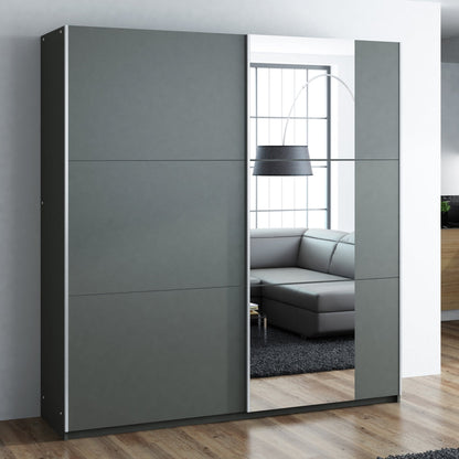 Graphite Mirrored Sliding Door Wardrobe 200cm – FINLEY