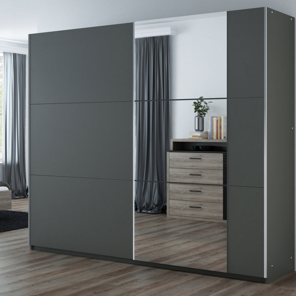 Graphite Mirrored Sliding Door Wardrobe 250cm – FINLEY