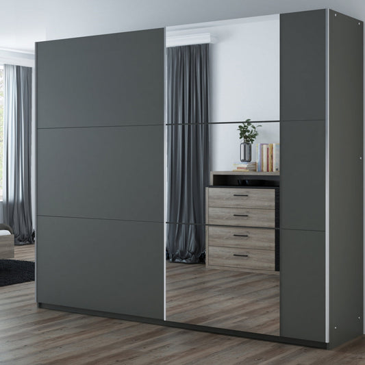 Graphite Mirrored Sliding Door Wardrobe 250cm – FINLEY