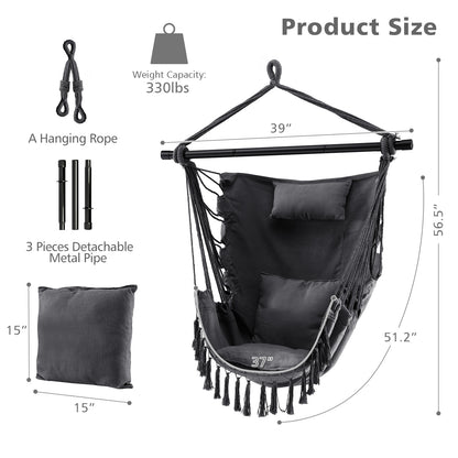 Hammock Chair with Soft Pillow &amp; Cushions for Home &amp; Backyard-Grey