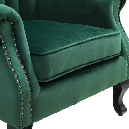 Velvet Upholstered Wingback Chair Thick Padded Armchair Green/Blue