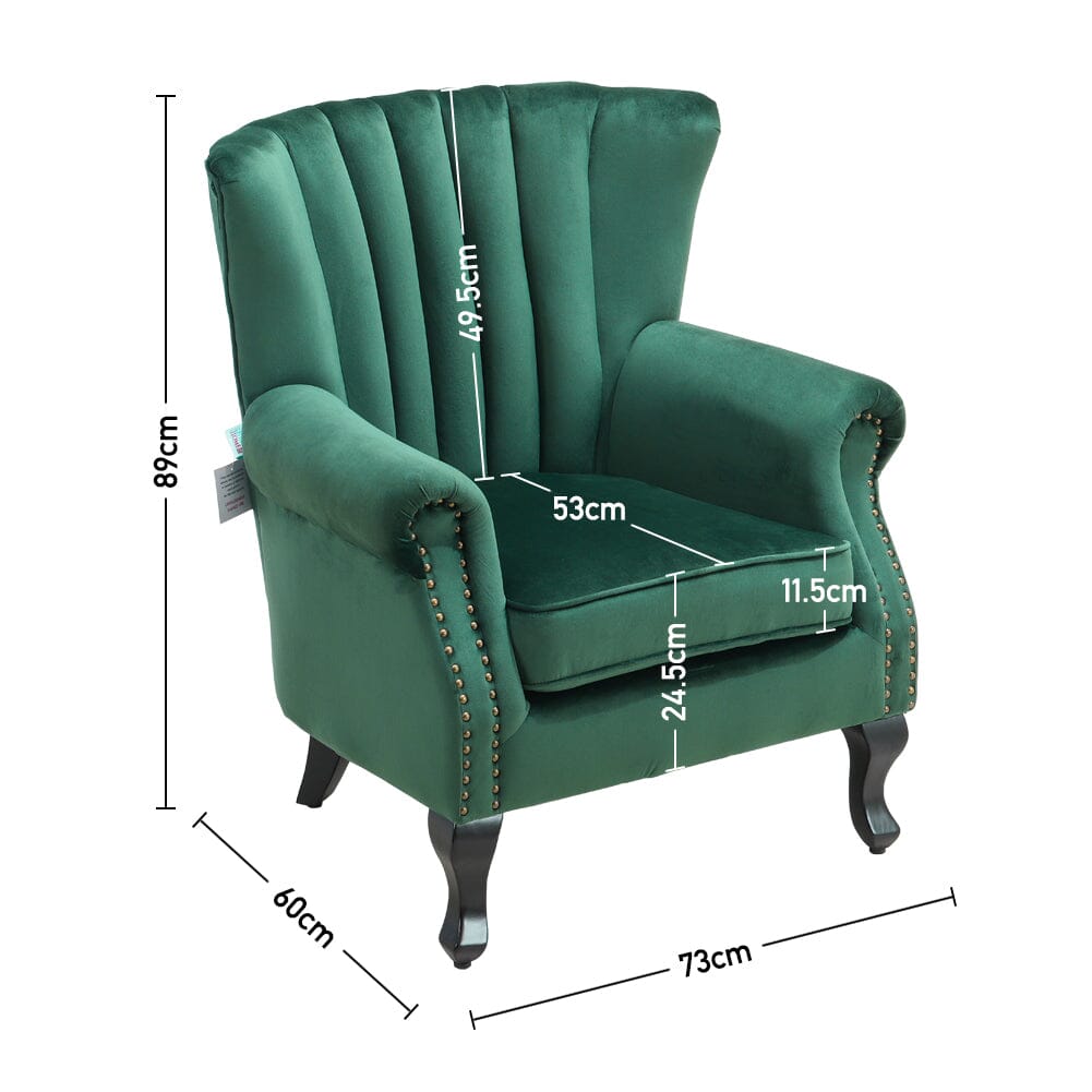 Velvet Upholstered Wingback Chair Thick Padded Armchair Green/Blue