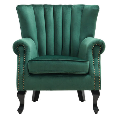 Velvet Upholstered Wingback Chair Thick Padded Armchair Green/Blue