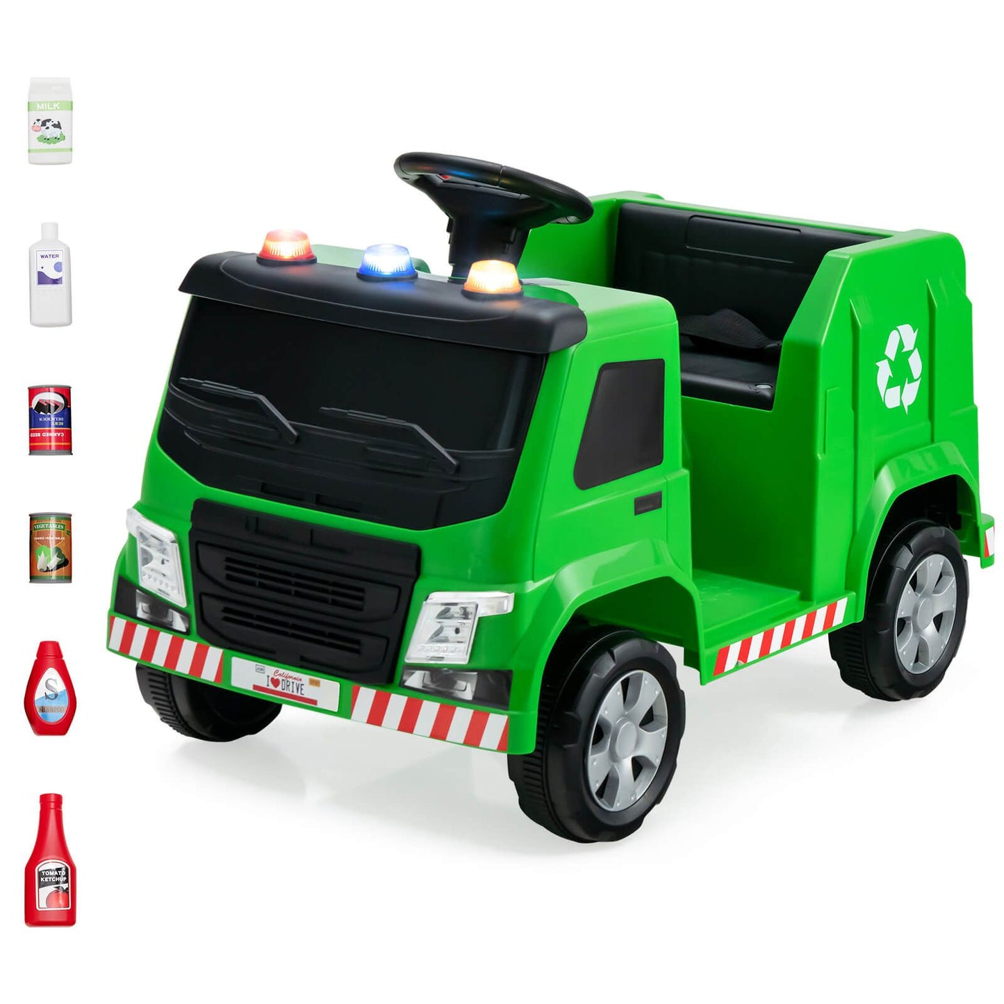 12V Kids Ride-on Garbage Truck with Warning Lights-Green