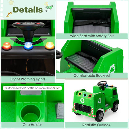 12V Kids Ride-on Garbage Truck with Warning Lights-Green