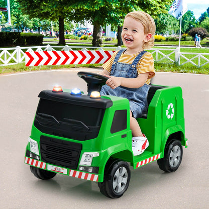 12V Kids Ride-on Garbage Truck with Warning Lights-Green