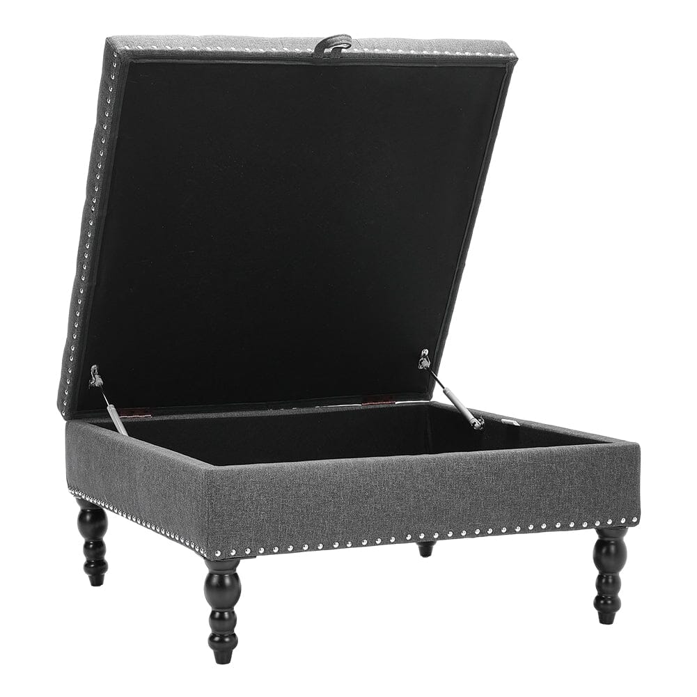 Square Linen Tufted Upholstered Ottoman with Storage
