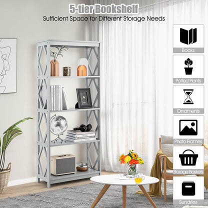 5-Tier Modern Bookcase with Open Shelves-Grey