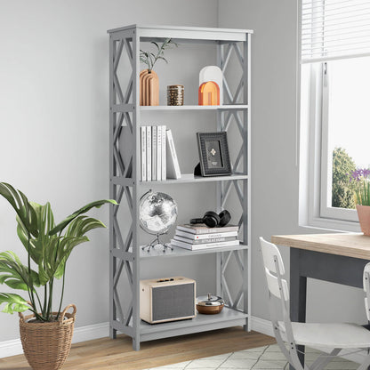 5-Tier Modern Bookcase with Open Shelves-Grey