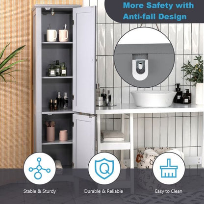 2-Door 160cm High Freestanding Bathroom Cabinet with 5-Tier Shelves-Grey
