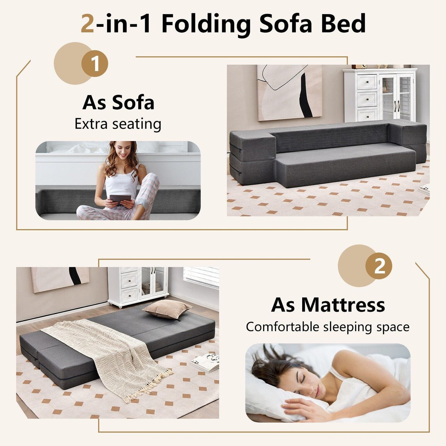 Convertible Folding Sofa Bed with Washable Cover-Queen size