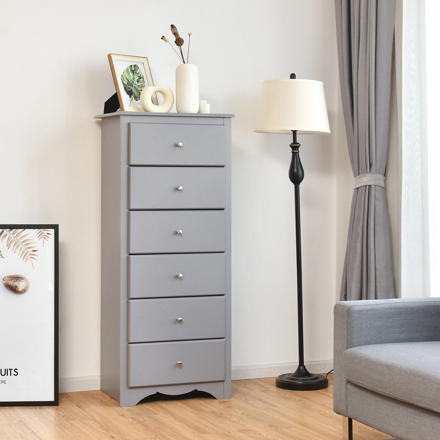 6-Drawer Freestanding Dresser Cabinet-Grey