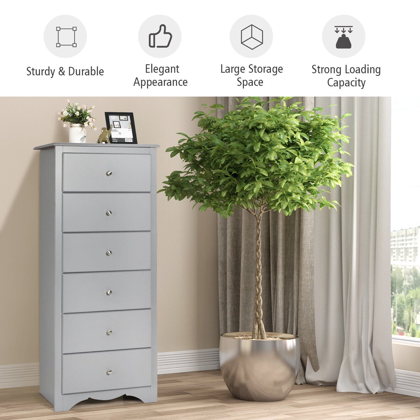 6-Drawer Freestanding Dresser Cabinet-Grey