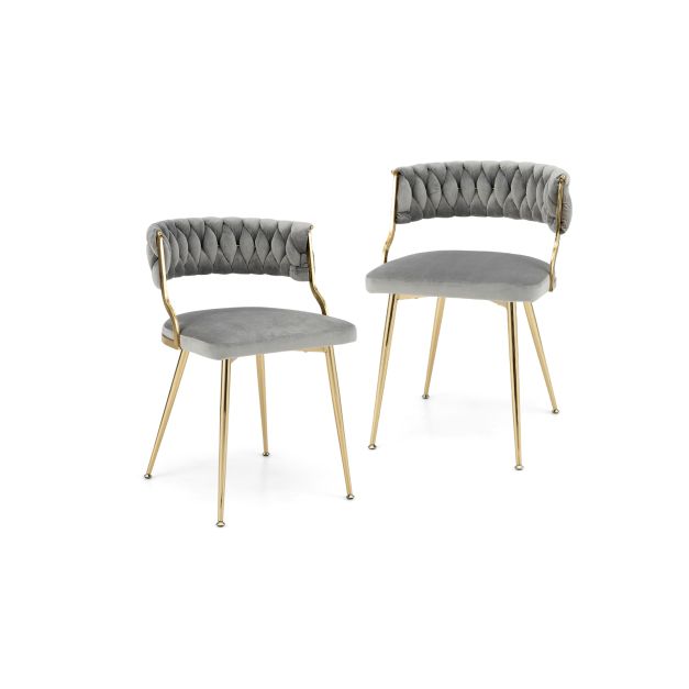 Upholstered Dining Chairs with Golden Metal Legs for Living Room-Gray