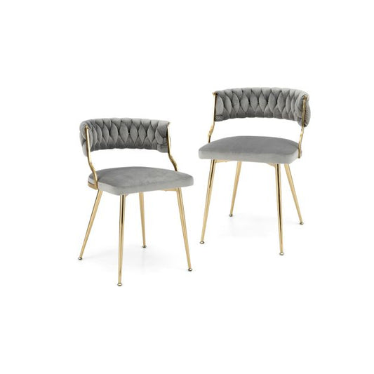 Upholstered Dining Chairs with Golden Metal Legs for Living Room-Gray