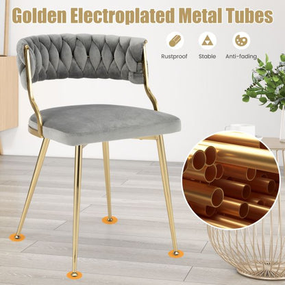 Upholstered Dining Chairs with Golden Metal Legs for Living Room-Gray