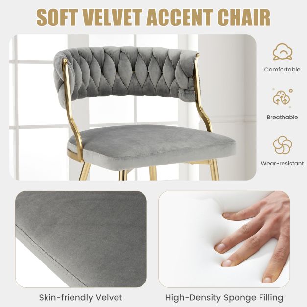 Upholstered Dining Chairs with Golden Metal Legs for Living Room-Gray