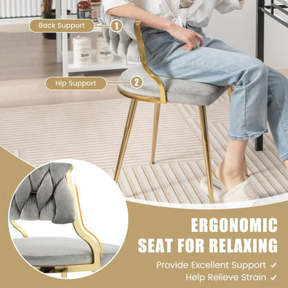 Upholstered Dining Chairs with Golden Metal Legs for Living Room-Gray