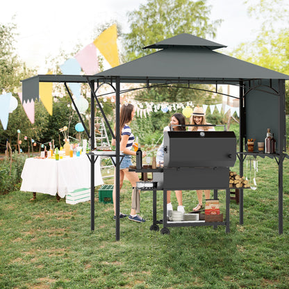 398 x 153 cm Grill Gazebo with Dual Side Awnings and Adjustable Shadow-Grey