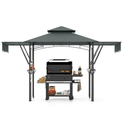 398 x 153 cm Grill Gazebo with Dual Side Awnings and Adjustable Shadow-Grey
