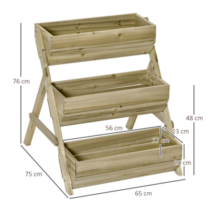Outsunny 3 Tier Raised Garden Bed Wooden Elevated Planter Box Kit, 66L for Flower, Vegetable, Herb, 65x75x78cm, Green