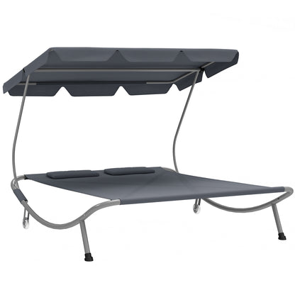 Łóżko zewnętrzne Outsunny Double Outdoor Bed z baldachimem - jasnoszary