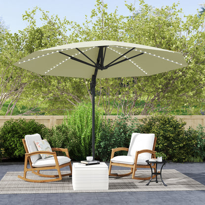 Outsunny 3(m) Cantilever Garden Parasol with Solar Powered Lights, Crank Handle & Cross Base, UPF 50+, 360√Ç¬∞ Rotation, Cream