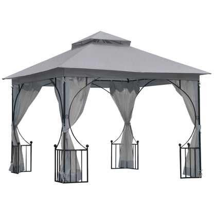 3 x 3 M Garden Gazebo Patio Party Tent Shelter Outdoor Canopy Double Tier Sun Shade Metal Frame Light Grey