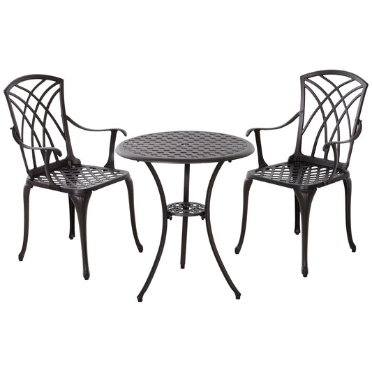 طقم طاولة قهوة وكرسيين من Outsunny Patio Cast Aluminium Bistro مكون من 3 قطع ومجموعة أثاث حديقة خارجية