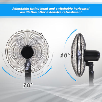 HOMCOM 18" Pedestal Fan, Oscillating Standing Fan with Remote Control, Floor Fan with Adjustable Height, 3 Speed, 7.5-Hour Timer, Black