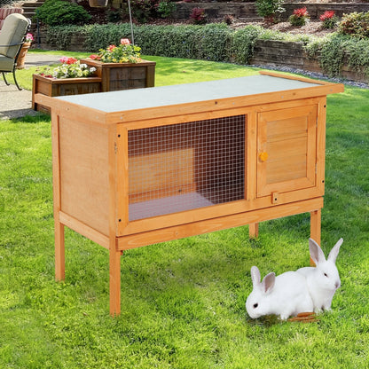 Pawhut Rabbit Hutch,90Lx45Wx65H cm-Fir Wood