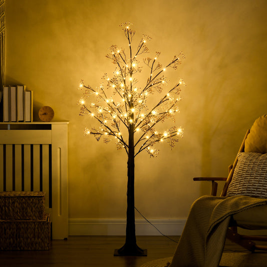 HOMCOM 5ft ضوء شجرة زهر الجيبسوفيلا الاصطناعي مع 96 ضوء LED أبيض دافئ، زهور نفس الطفل للمنزل وحفلات الزفاف، للاستخدام الداخلي والخارجي