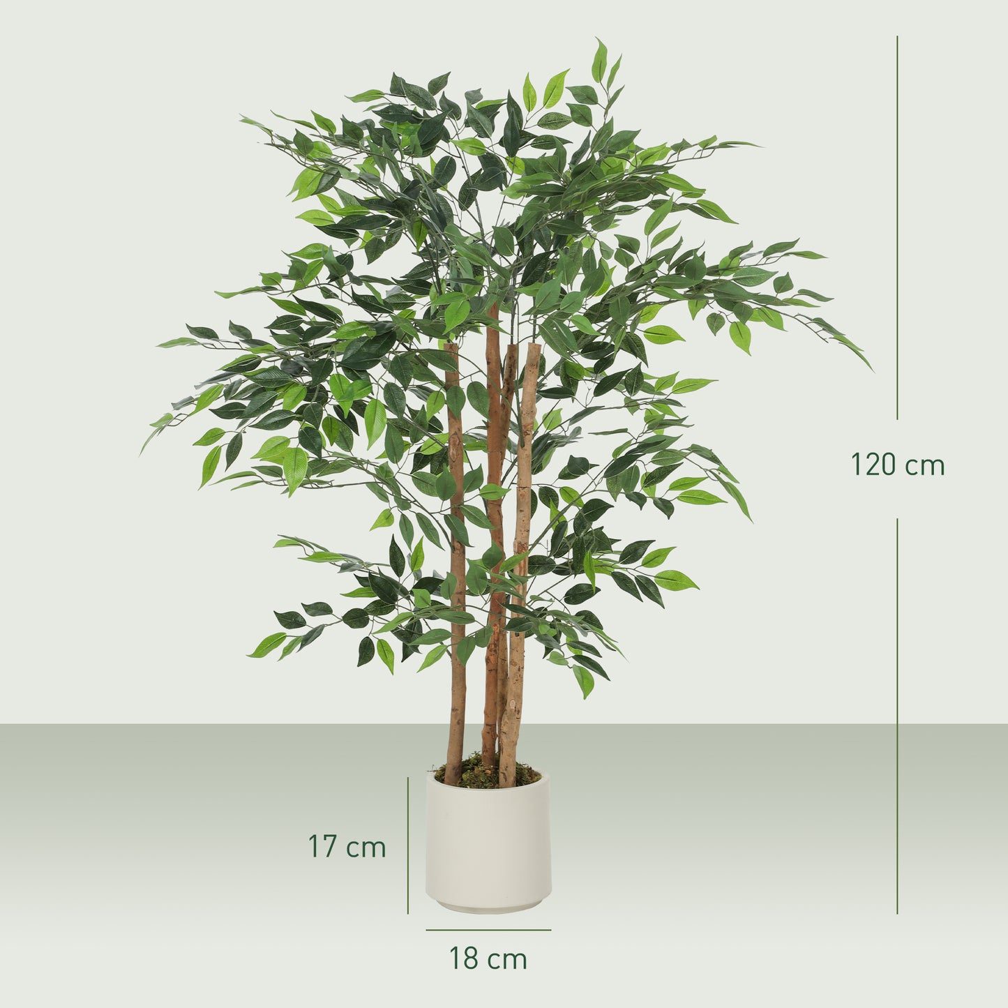 HOMCOM 120cm Artificial Ficus Tree, Fake Potted Tree with Solid Wood Trunk and Pot for Indoor, Green