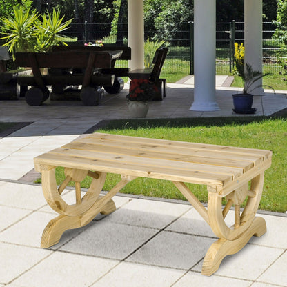 Outsunny 2-Person Garden Bench Rustic Wooden Outdoor Bench with Wheel-Shaped Legs Slatted Seat for Patio Natural Wood Effect