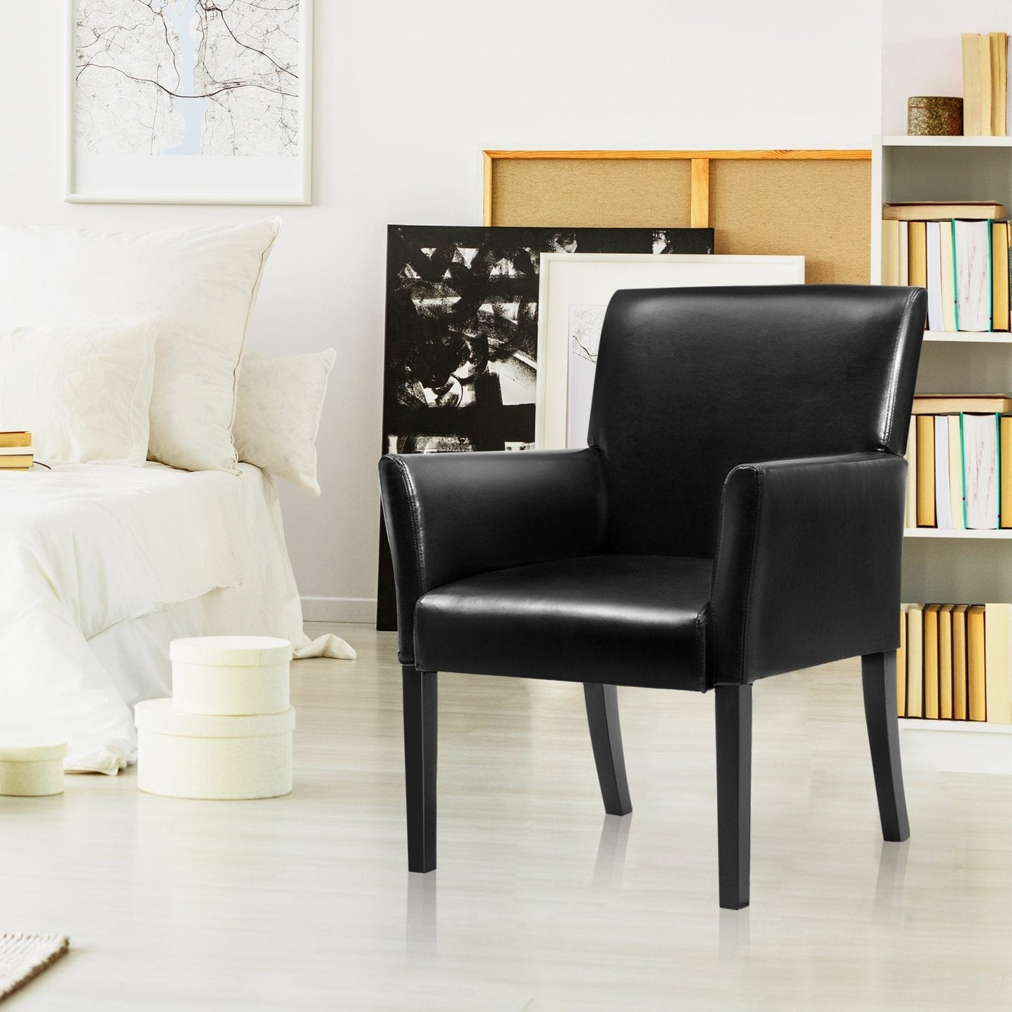 Guest Chair with Wood Frame, Wide Backrest and Ergonomic Armrests-Black