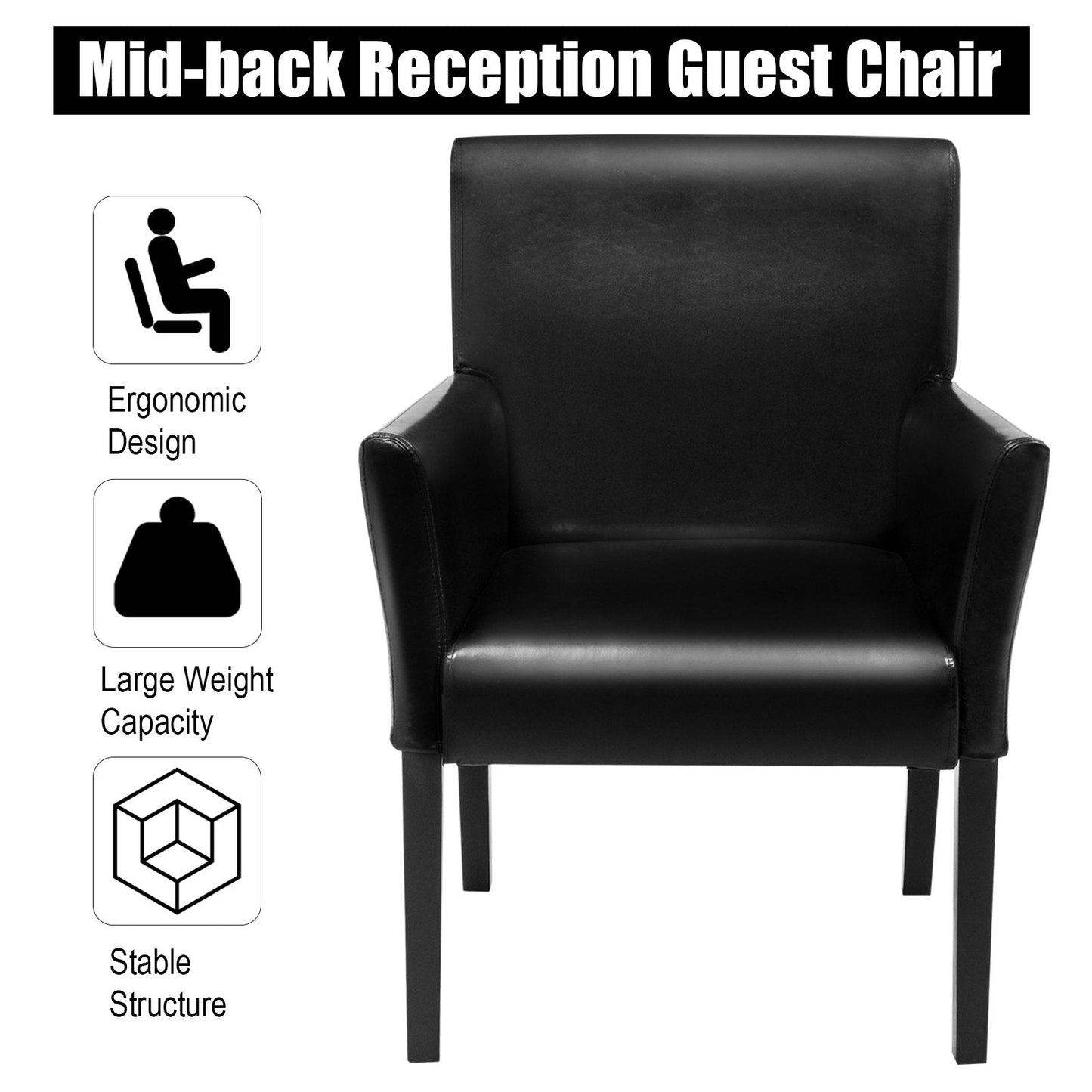 Guest Chair with Wood Frame, Wide Backrest and Ergonomic Armrests-Black