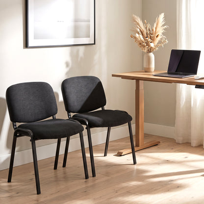 HOMCOM Linen-Look Fabric Reception Chairs, Stackable Meeting Chairs Set of 2 with Backrest, Padded Seat for Office, Black